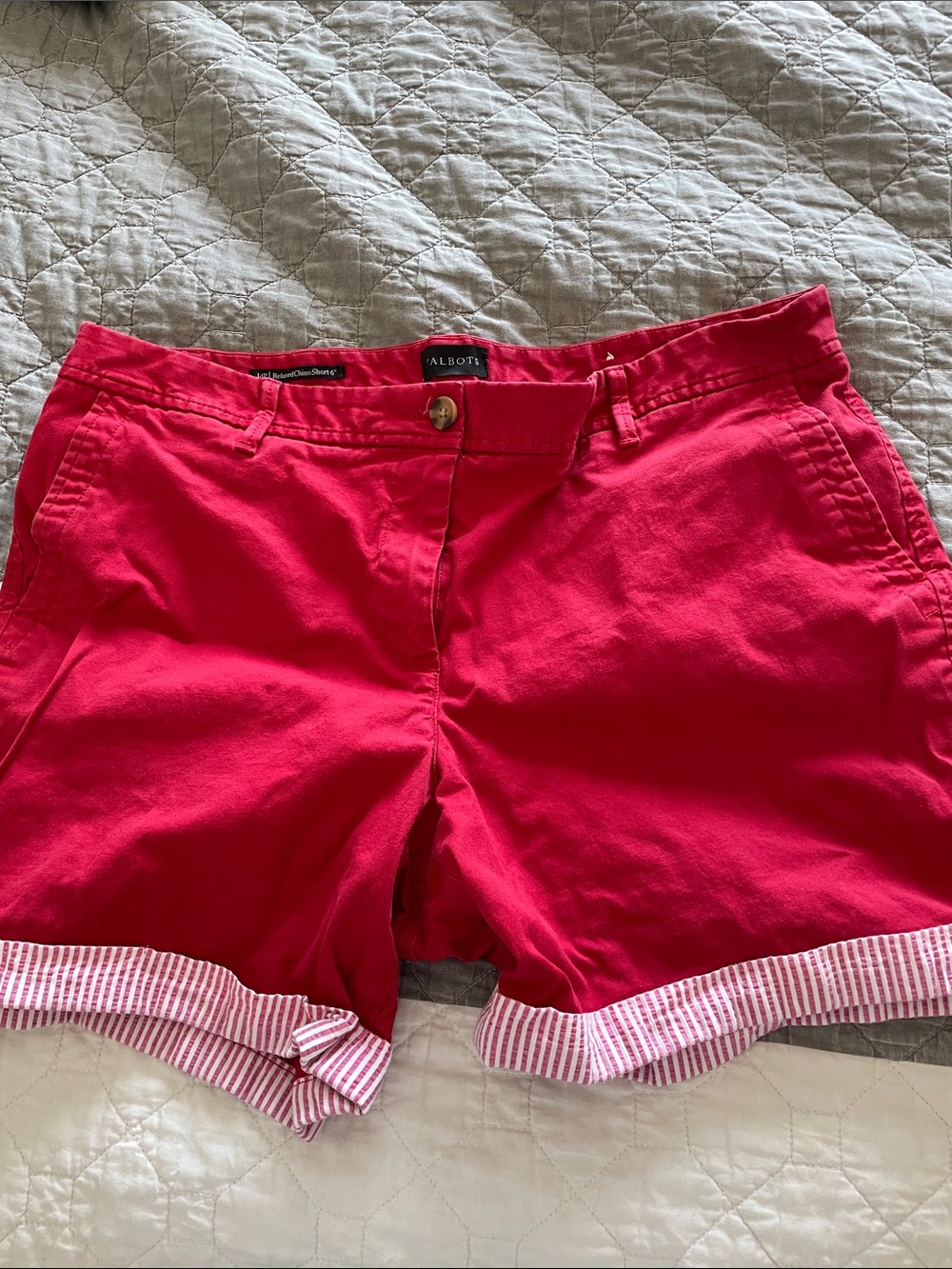 Talbots Bright Red Rolled-Hem Women's Shorts with Striped Trim